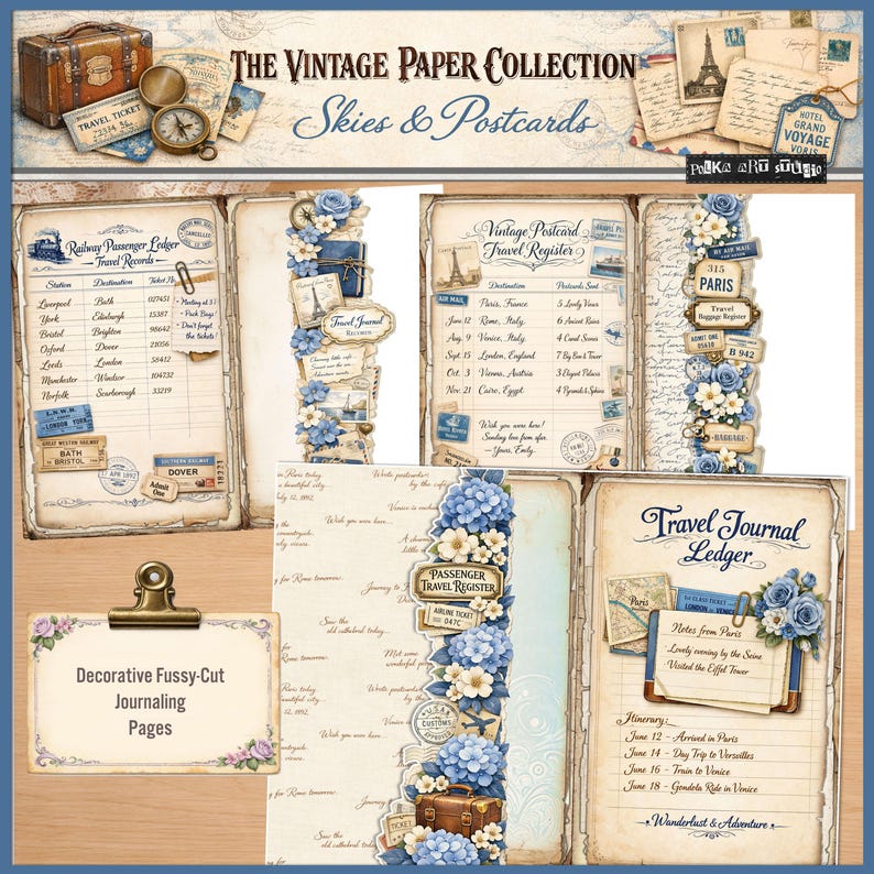 The Vintage Paper Collection – Skies & Postcards Junk Journal Kit ...