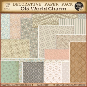 Paquet de papier décoratif pour journal indésirable, papiers imprimables neutres motifs anciens victoriens vintage, kit de papier Scrapbooking Polka Art Studio