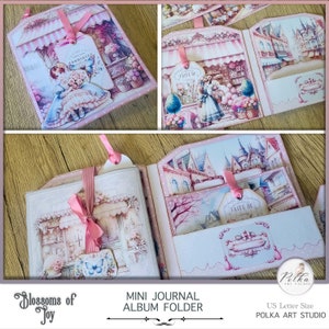 Proyecto de manualidades con papel digital: minidiario, carpeta, álbum, folleto, diario basura, efímera de scrapbooking, descarga digital, imprimible.