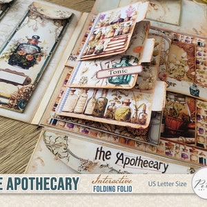 Junk Journal Folding Folio Booklet, Victorian Apothecary Digital Download, Trifold, Printable Instant Download,Ephemera, Craft Kit Project