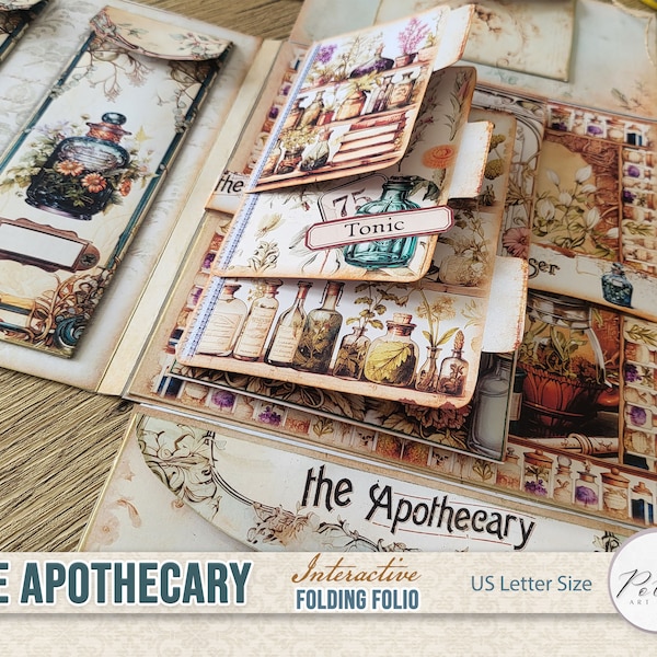 Junk Journal Folding Folio Booklet, Victorian Apothecary Digital Download, Trifold, Printable Instant Download,Ephemera, Craft Kit Project