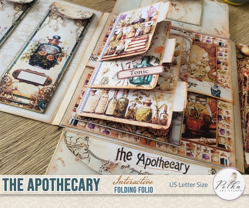 Junk Journal Folding Folio Booklet, Victorian Apothecary Digital Download, Trifold, Printable Instant Download,Ephemera, Craft Kit Project image 1