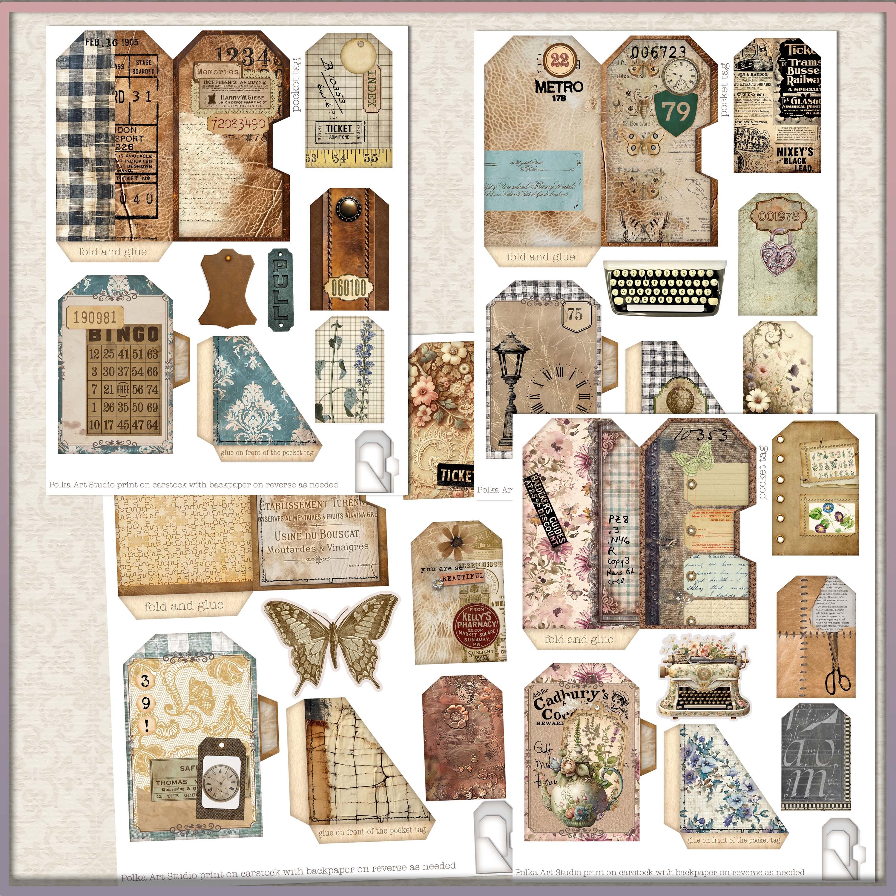 Digital Junk Journal Tags: Shabby Leather Ephemera (printable) - Etsy