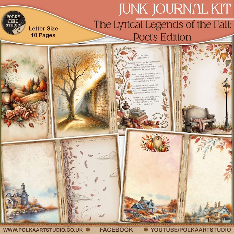Vintage Autumn Junk Journal Kit: Rustic Fall Scrapbook Paper (digital ...