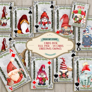 Junk journal Cards Deck "Christmas Gnomes" - decorative embellishments / Digital paper craft supplies