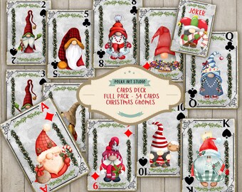 Junk journal Cards Deck "Christmas Gnomes" - decorative embellishments / Digital paper craft supplies