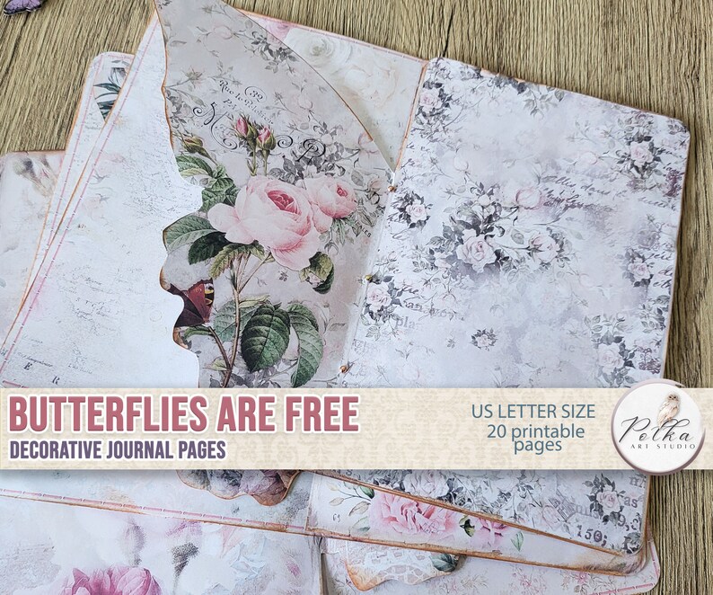 Butterfly Junk Journal Pages: Shabby Chic Floral Cut-outs (digital ...