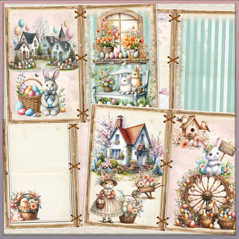 Shabby Chic Easter Bunnies Junk Journal Kit: Vintage Watercolor Papers ...