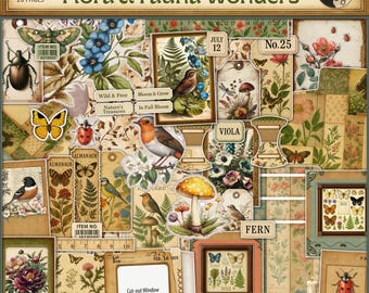 Kit complémentaire de journal botanique botanique, faune et flore, pages de journalisation florales, insectes, oiseaux, fleurs, papillons pages éphémères