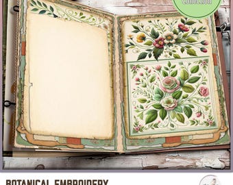 Floral Embroidery Junk Journal Pages: Vintage Watercolor (Digital Download)