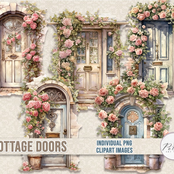 Digital Clipart Illustration Set, Vintage Victorian Doors Clipart, PNG Printable Watercolor, Stickers, Vintage, Junk Journal Fussy Cuts