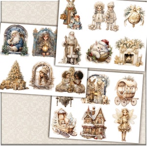 Junk Journal Fussy Cuts Fantasy Beige Christmas Collection, Digital Download, Cricut, Digital Stickers, Victorian Ephemera,Planner Stickers image 3