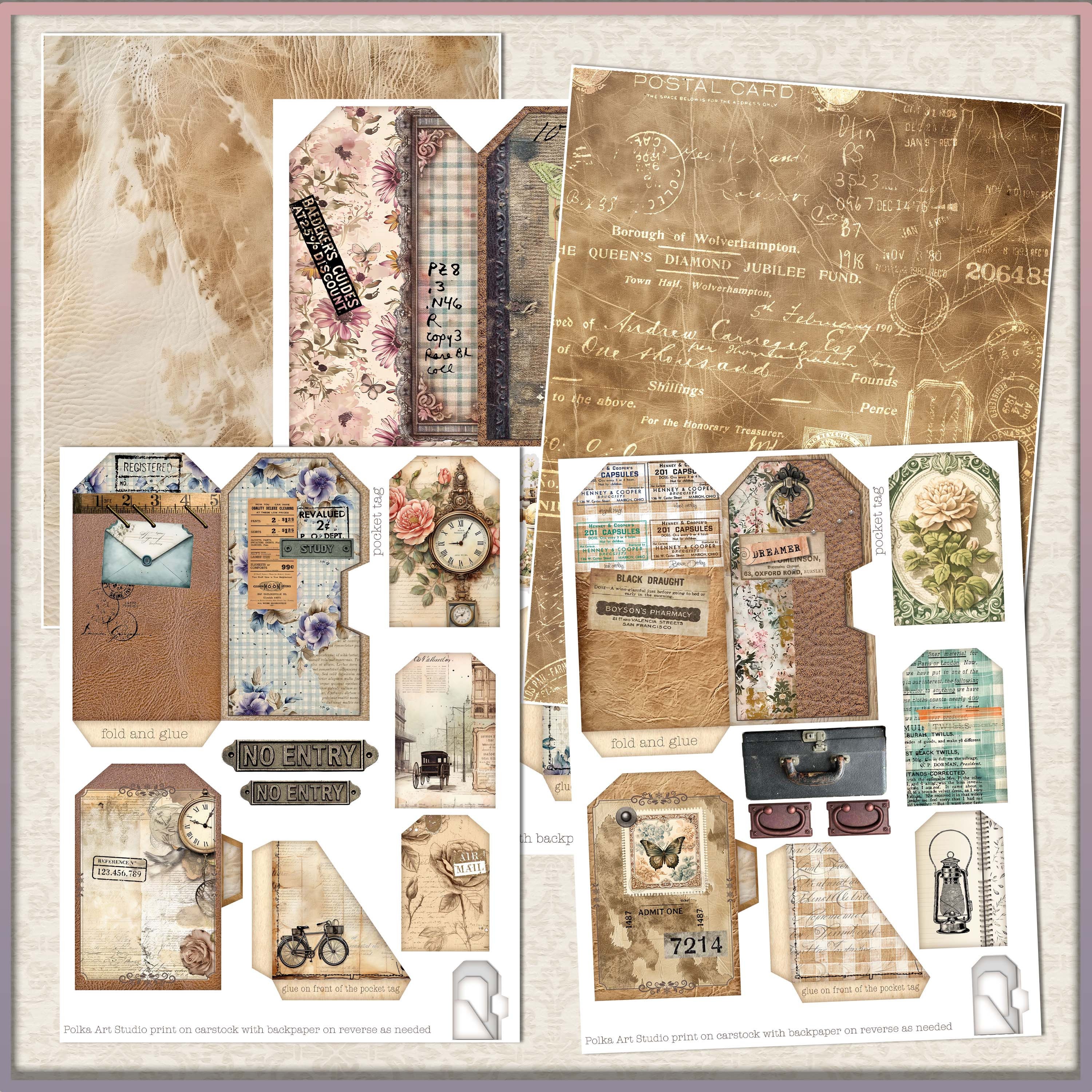 Digital Junk Journal Tags: Shabby Leather Ephemera (printable) - Etsy