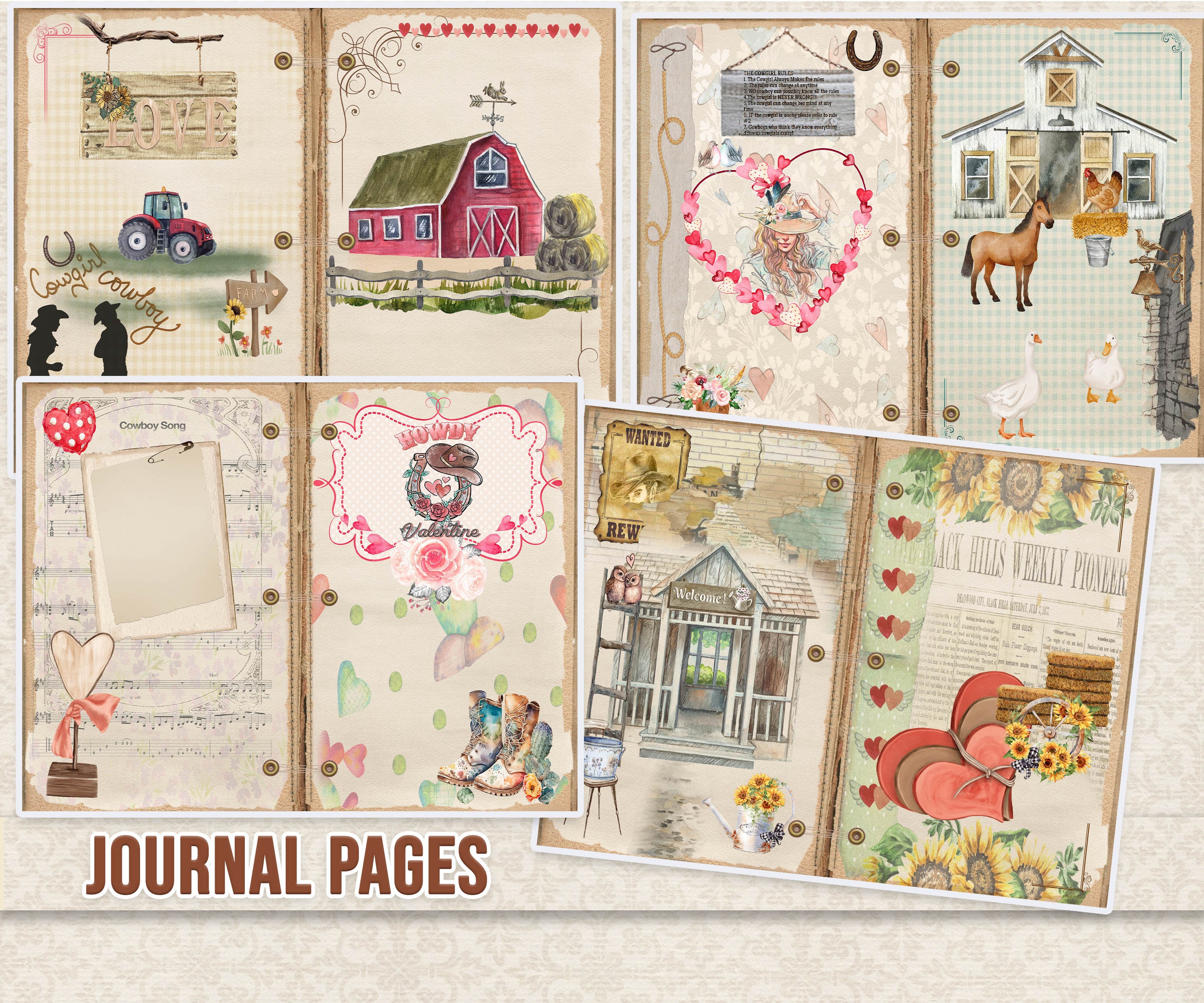 Junk Journal Kit, I Only Kiss Cowboys, Wild West Decorative Junk Journal Kit, I Only Kiss Cowboys, Wild West Decorative