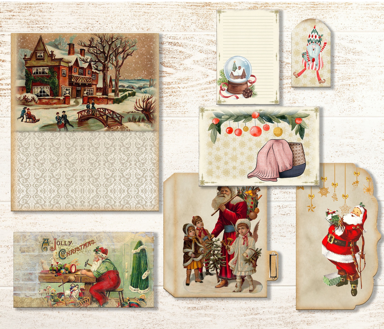 Vintage Christmas Loaded Folio, Junk Journal Papercraft Kit, Ephemera ...