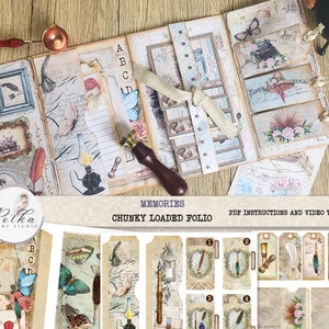 Junk Journal Chunky Loaded Folio, recuerdos, material efímero para escribir, kit de manualidades imprimible, descarga digital, folio vintage, diario
