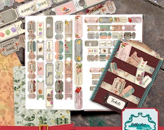 Junk Journal Tickets and Holder / 24 Maxi/Midi/Mini Tickets / Printable scrapbooking Ephemera / Digital Download