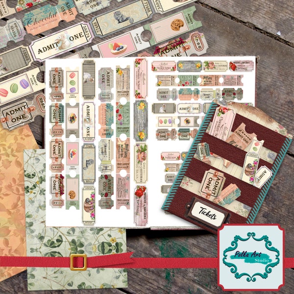 Junk Journal Tickets and Holder / 24 Maxi/Midi/Mini Tickets / Printable scrapbooking Ephemera / Digital Download