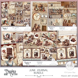 Digitale bundel junk Journal Kit, chocolade en koffie journaling papers, Victoriaanse vintage decoratief papier, digitale download, Digi Kit