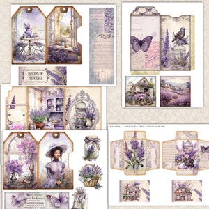 Vintage Lavender Junk Journal Digital Add-On Kit, Floral Printable Decorative Ephemera, Rural Provence Tags, pockets Embellishments image 6