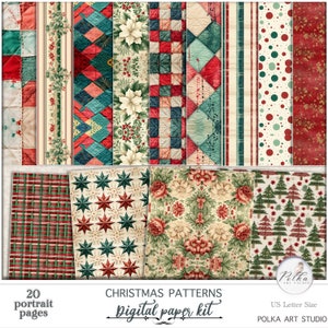 Weihnachten Junk Journal, Scrapbooking Collage Digitales Papier, Weihnachten Stoffmuster, Blumendrucke, Winter Dekorpapier, Herunterladen