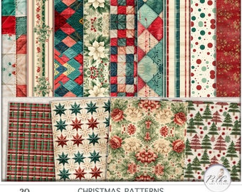 Christmas Junk Journal, Scrapbooking Collage Digitaal Papier, Kerststofpatronen, Bloemenprints, Winter Decoratief Papier, Download