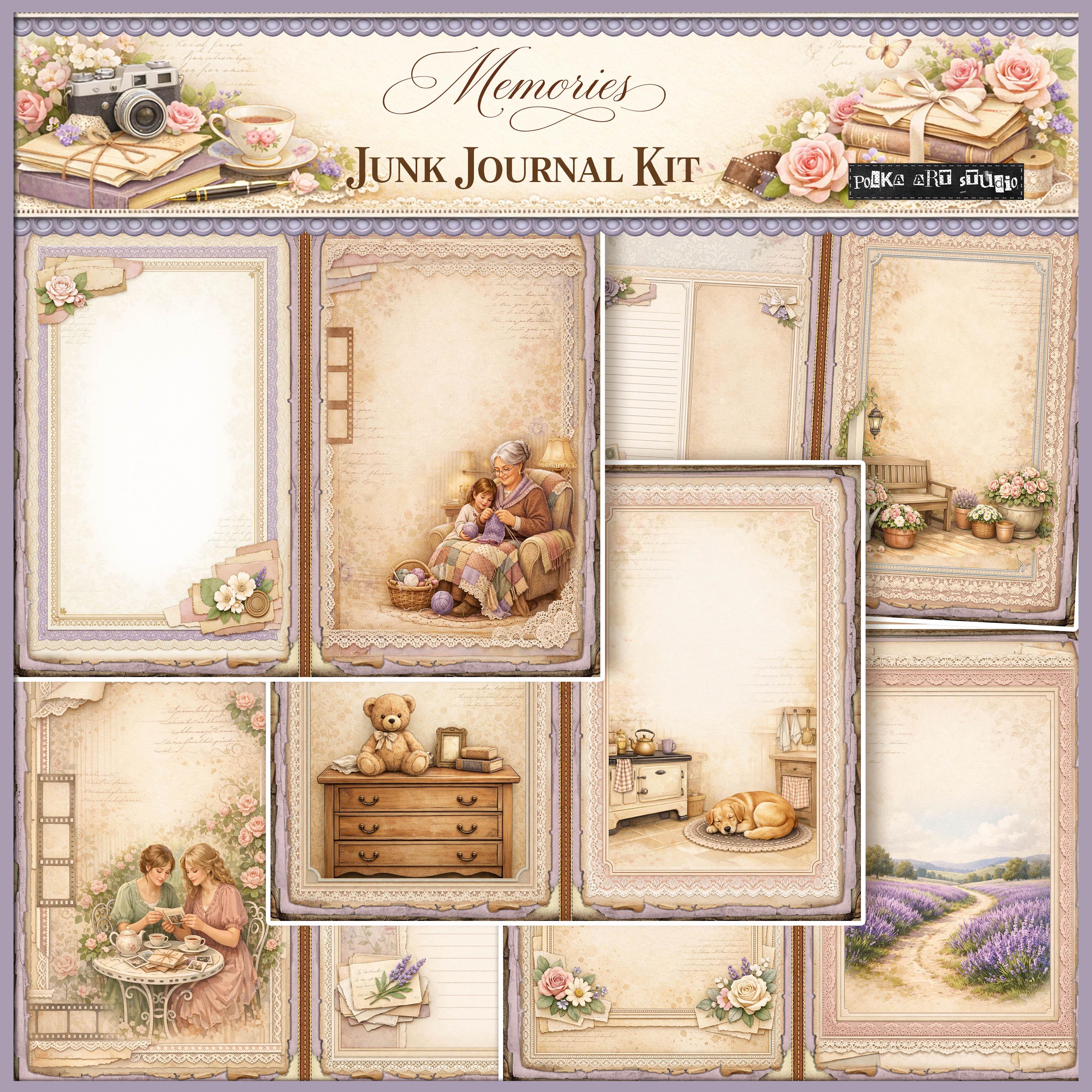 Memories Junk Journal Kit, Shabby Chic Printable Journal Pages, Vintage ...