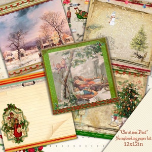 Digitale kerstkaarten benodigdheden Vintage papierpakket "Christmas Past" -15 collage/scrapbooking/dagboek/decoupagepagina's