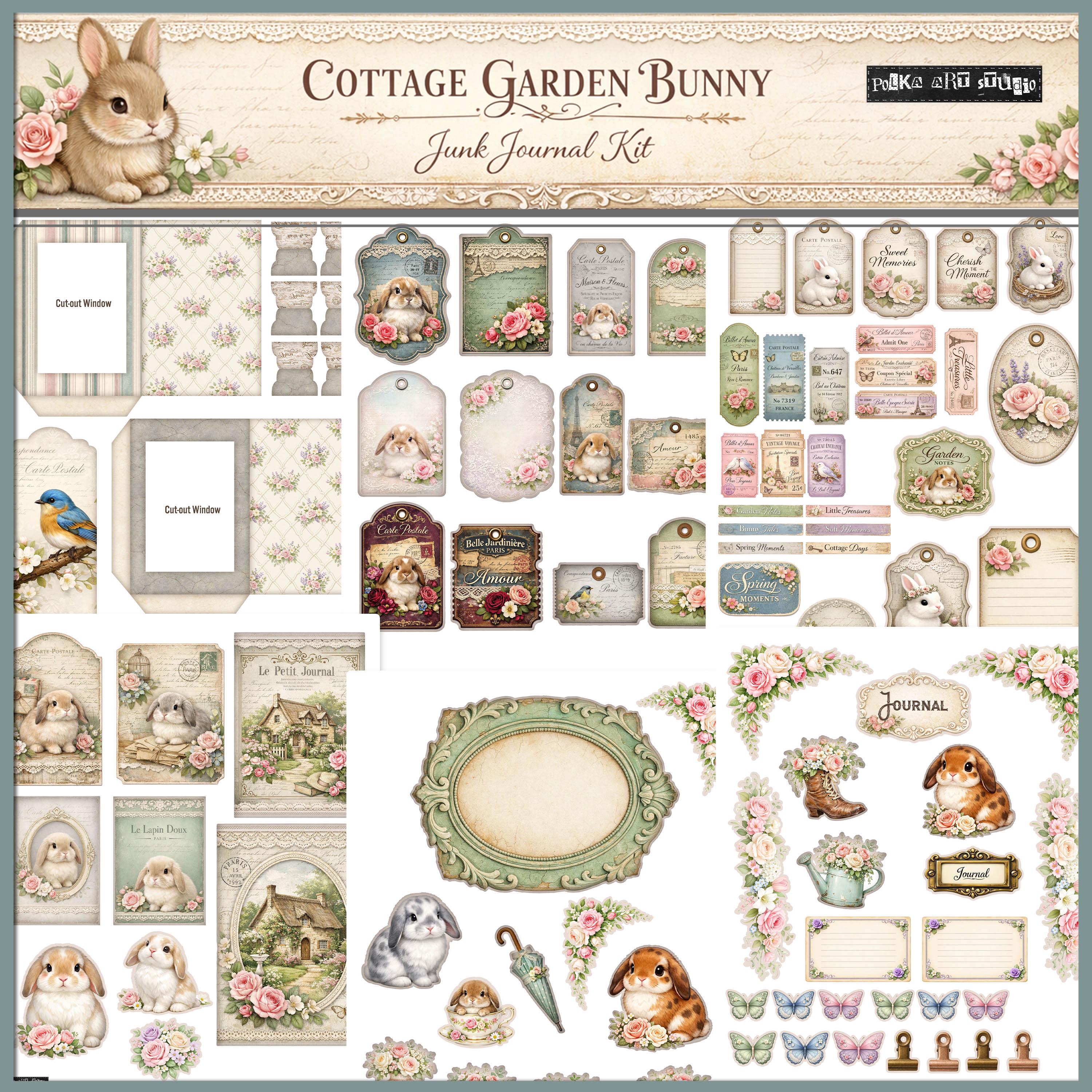 Cottage Garden Bunny Digital Junk Journal Kit, Shabby Chic Spring ...