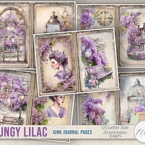 Vintage Grunge Lila Junk Journal Kit - Afdrukbare Shabby Chic Lentepagina's | Digitale collagevellen, plakboekpapier, direct downloaden