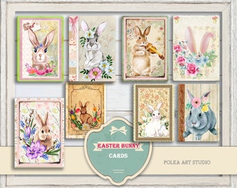 Junk Journal Easter Bunny, Easter Ephemera, Printable Crafting Kit Scrapbooking,  Printable Cards, Instant Download, Rabbits cards