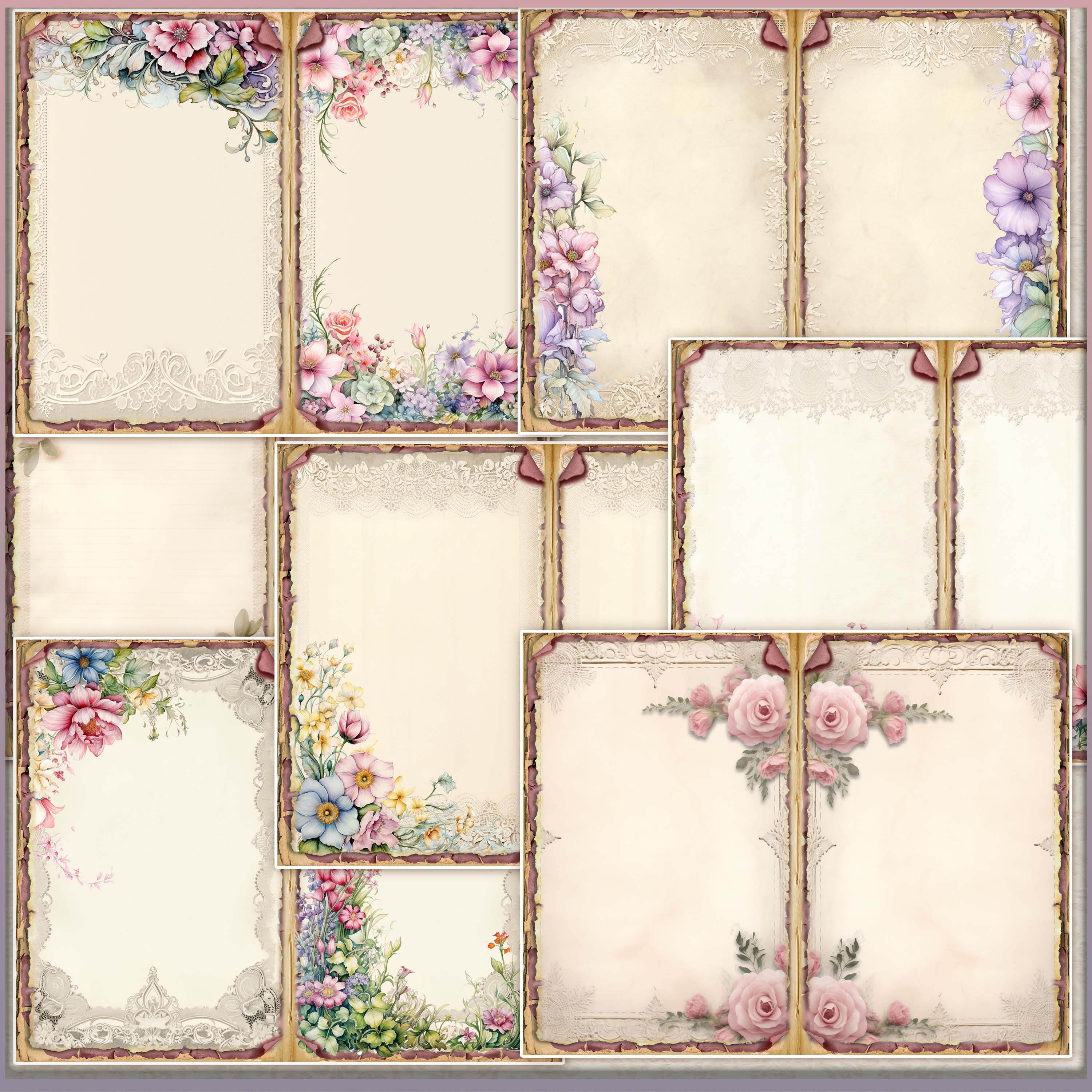 Spring Garden Bunnies Junk Journal Kit: Shabby Chic Ephemera (digital ...