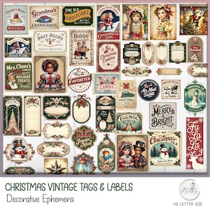 Kit éphémères de Noël numérique journal indésirable, étiquettes et étiquettes, scrapbooking, journalisation, embellissements, étiquettes, vintage, téléchargement imprimable