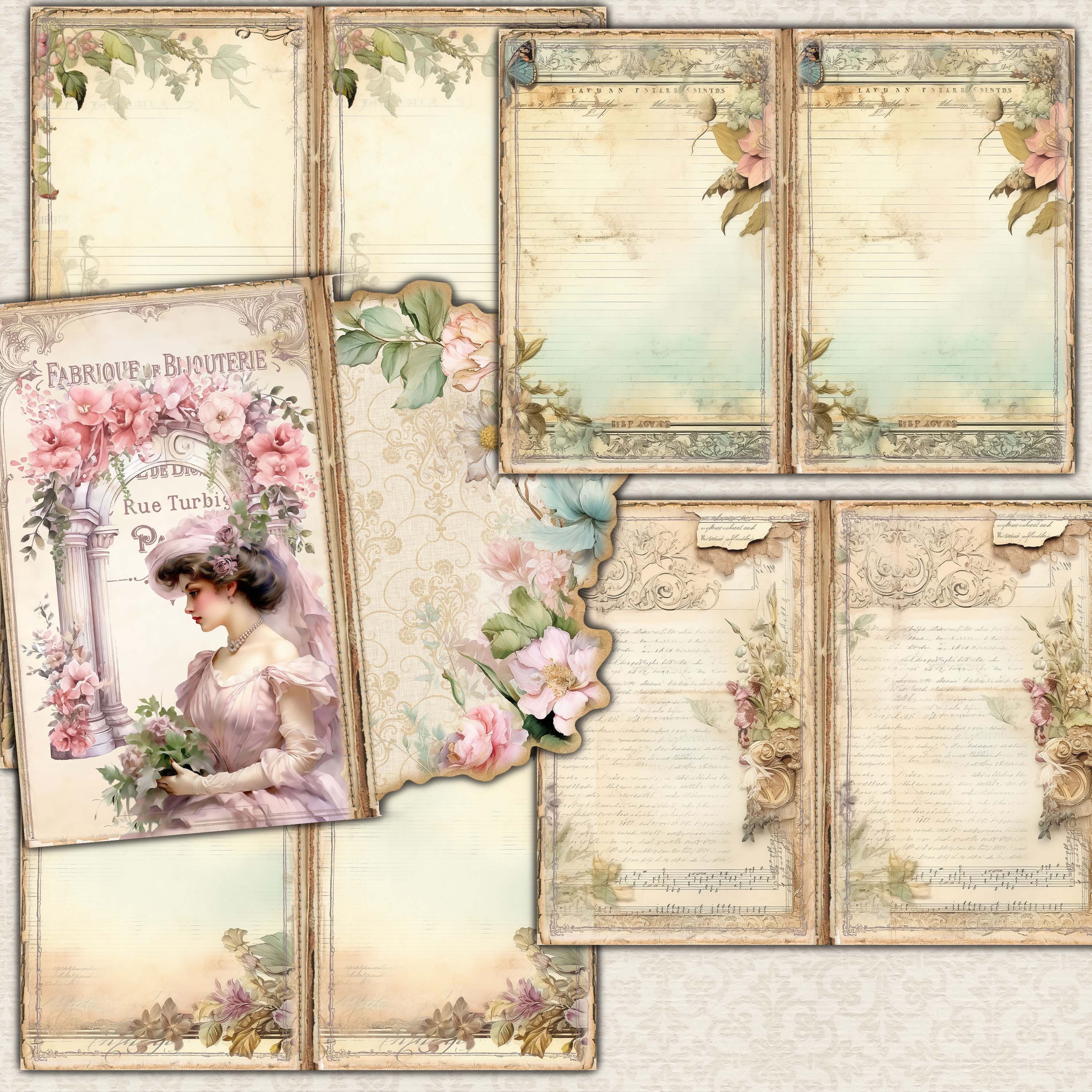 Shabby Chic Floral Junk Journal Pages: Roses, Watercolor Designs ...