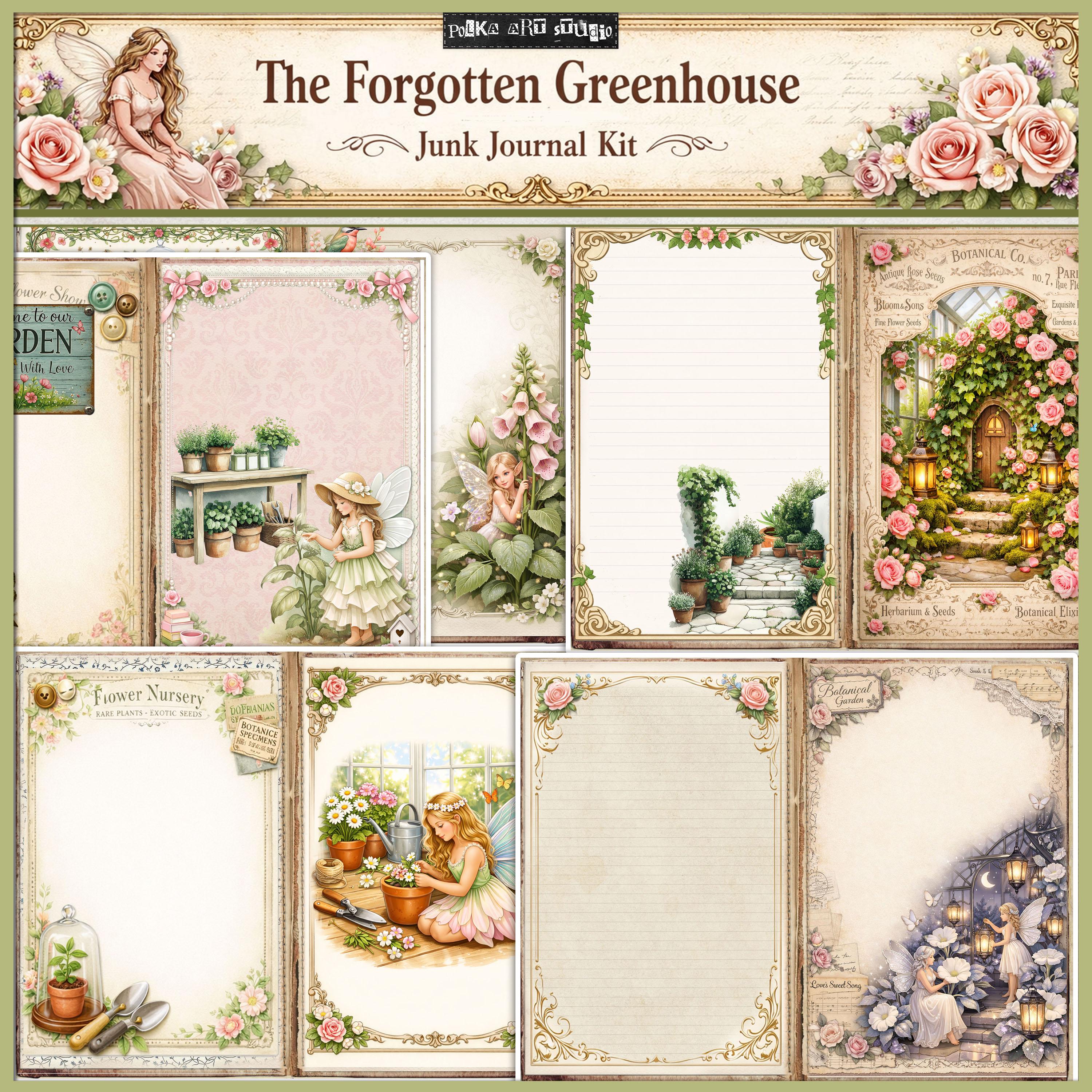 Forgotten Greenhouse Junk Journal Kit – Fairy Garden Pages, Ephemera ...