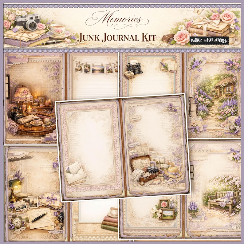 Memories Junk Journal Kit, Shabby Chic Printable Journal Pages, Vintage ...