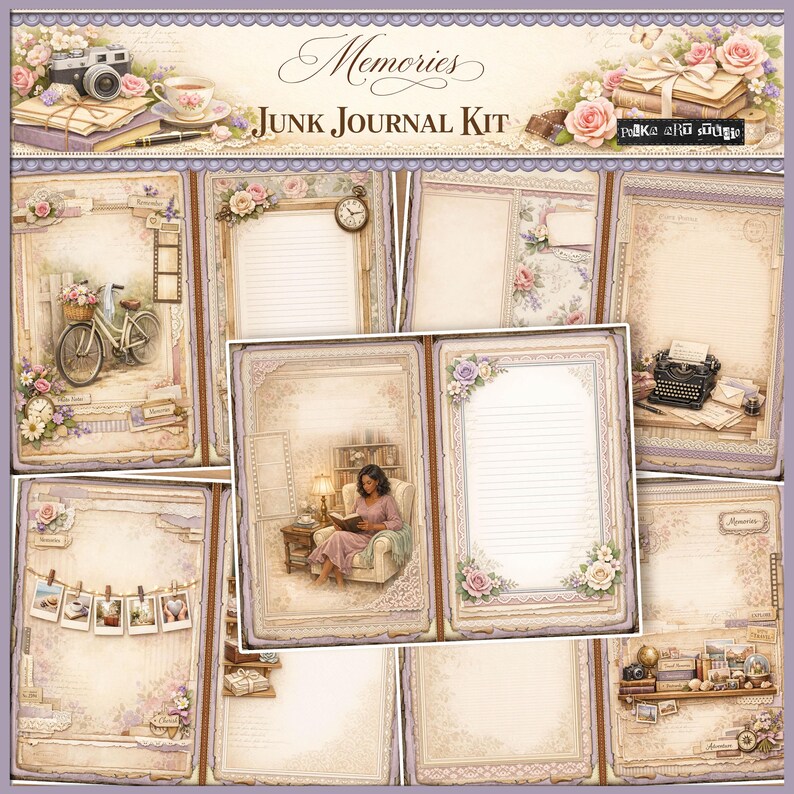 Memories Junk Journal Kit, Shabby Chic Printable Journal Pages, Vintage ...