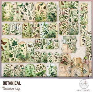 Digital Junk Journal Botanical Scrapbooking Tags Kit, kortstondige journaling, versieringen, vintage kortstondige, afdrukbare download