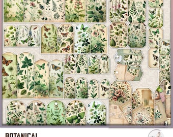 Digitales Junk Journal Botanisches Scrapbooking Tags Kit, Journaling Ephemera, Verzierungen, Vintage Ephemera, printable Download