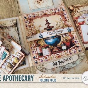 Junk Journal Folding Folio Booklet, Victorian Apothecary Digital Download, Trifold, Printable Instant Download,Ephemera, Craft Kit Project image 3