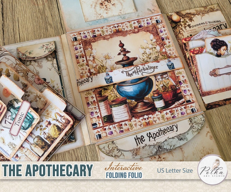 Junk Journal Folding Folio Booklet, Victorian Apothecary Digital Download, Trifold, Printable Instant Download,Ephemera, Craft Kit Project image 3