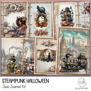 Kit de diário de Halloween Steampunk romântico – Impressões digitais de outono para diário de outubro, kit de papel para download instantâneo