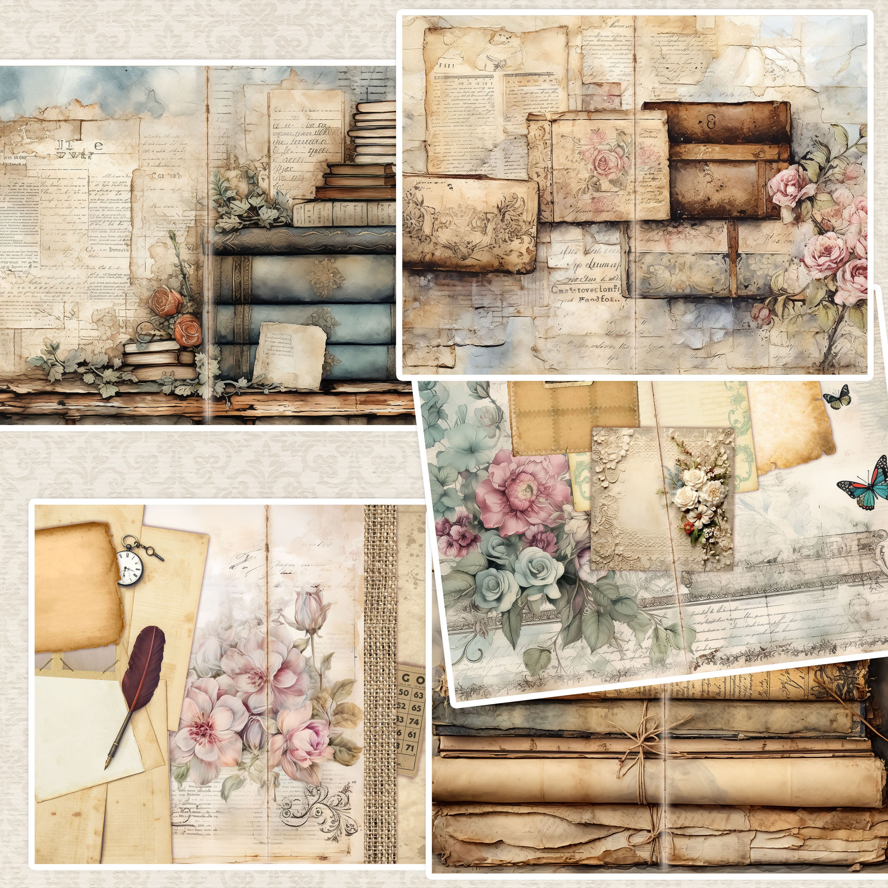 Shabby Chic Junk Journal Kit: Neutral Lace, Vintage Printable Pages ...