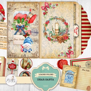 Junk Journal Folding Folio "Caro Babbo Natale", Inserto per diario natalizio, Download digitale stampabile di Natale, Posta, Lettere a Babbo Natale, Ephemera