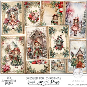 Junk Journal Cute Christmas Girls Journaling Pages, download digital, inverno vitoriano, dezembro, coisas efêmeras, páginas de colagem, Papai Noel
