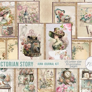Kit digital de diario basura "Una historia victoriana": papeles de collage vintage shabby chic para imprimir, diario victoriano, álbum de recortes, manualidades de papel