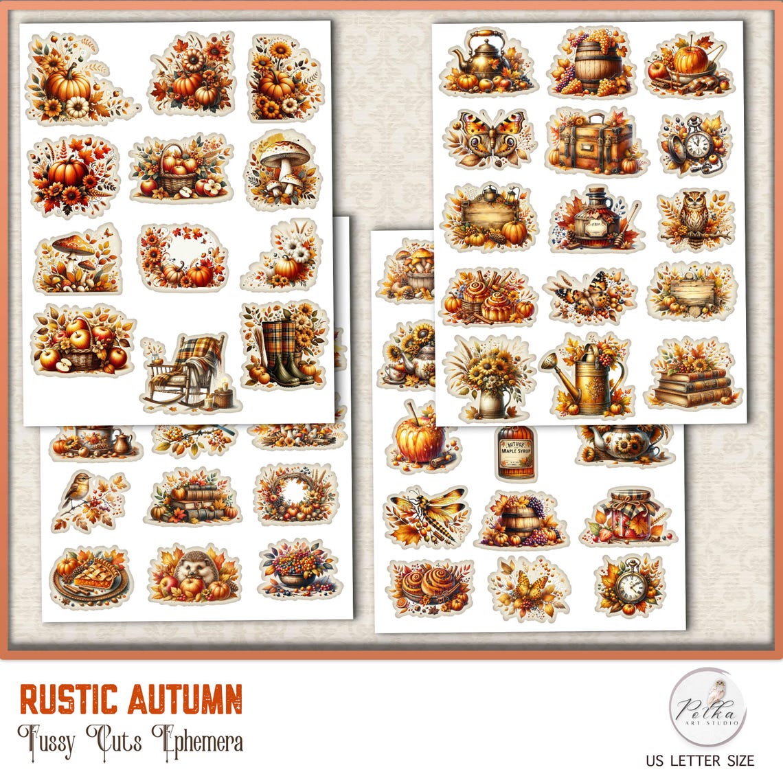Rustic Autumn Fussy Cuts: Vintage Scrapbook Embellishments (digital ...