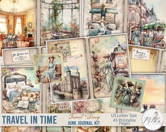 Travel Junk Journal Diary, Victorian Travelling Printable Planner, Digital Download, Vintage Embellishments, Travel Scrapbook,Bullet Journal