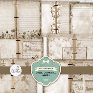 Junk Journal Kit Floral Sepia leere und linierte Seiten - Journaling Essentials, Neutrale druckbare Papiere, dekorative Seiten, digitaler Download