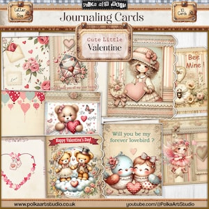 Schede di journaling stampabili digitali, San Valentino shabby chic, abbellimenti di carte piegate, effimere, kit vintage, carte digitali, San Valentino